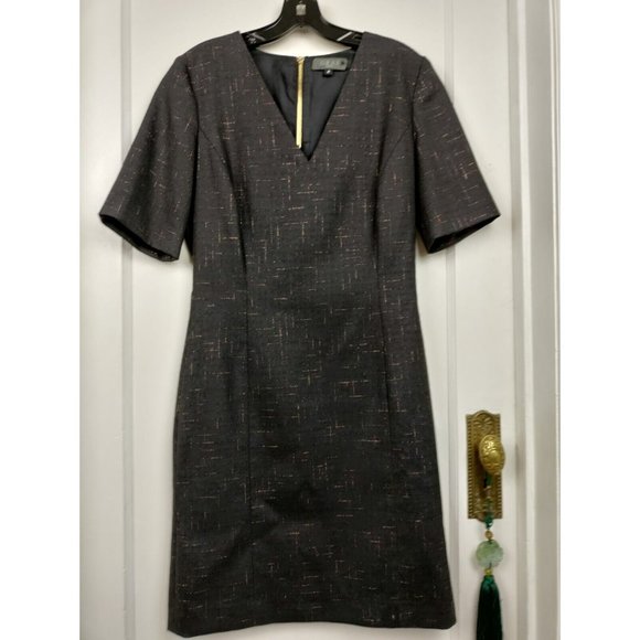GRAY ASPEN Gorgeous Charcoal/Gold Thread Sheath Dress SIZE 8 - Picture 1 of 8
